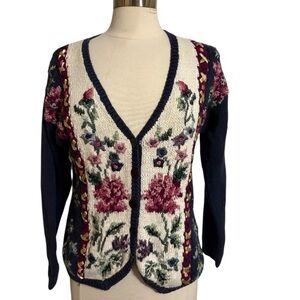 Vintage Petite Sophisticate Floral Knit Cardigan Size Medium